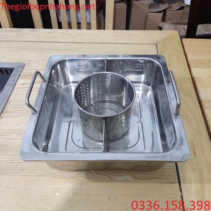 Nồi lẩu inox 3 ngăn vuông