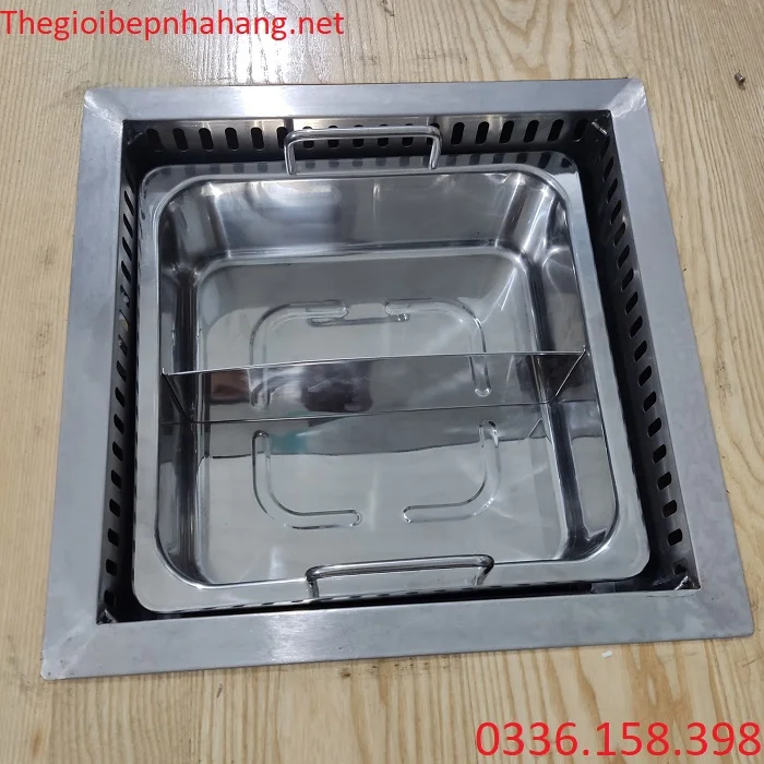 Bộ nồi lẩu inox hai ngăn âm bàn vuông