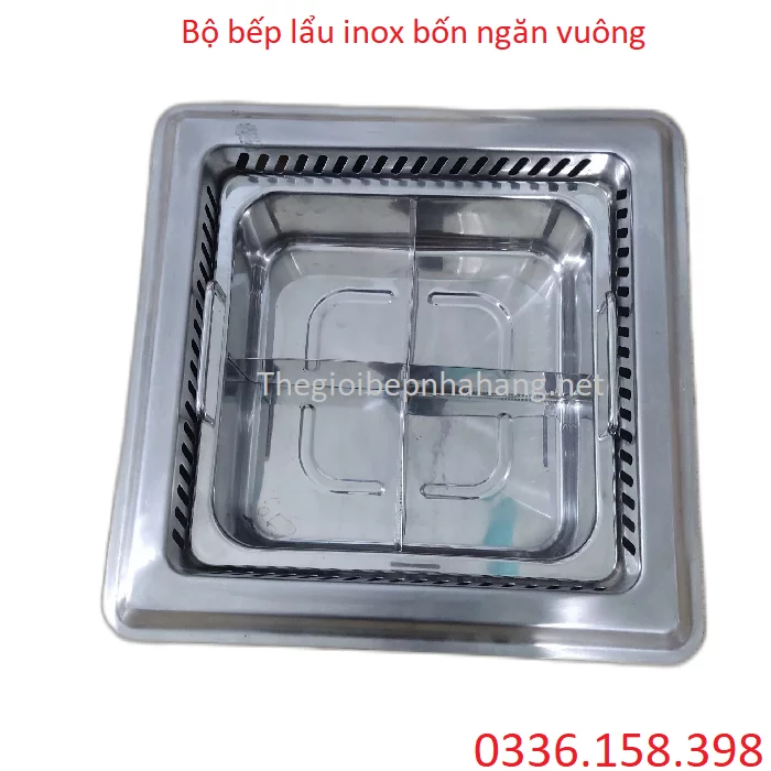 Bộ bếp lẩu inox bốn ngăn vuông