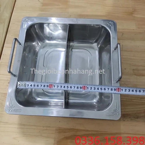 Kích thước lòng của nồi lẩu 2 ngăn vuông