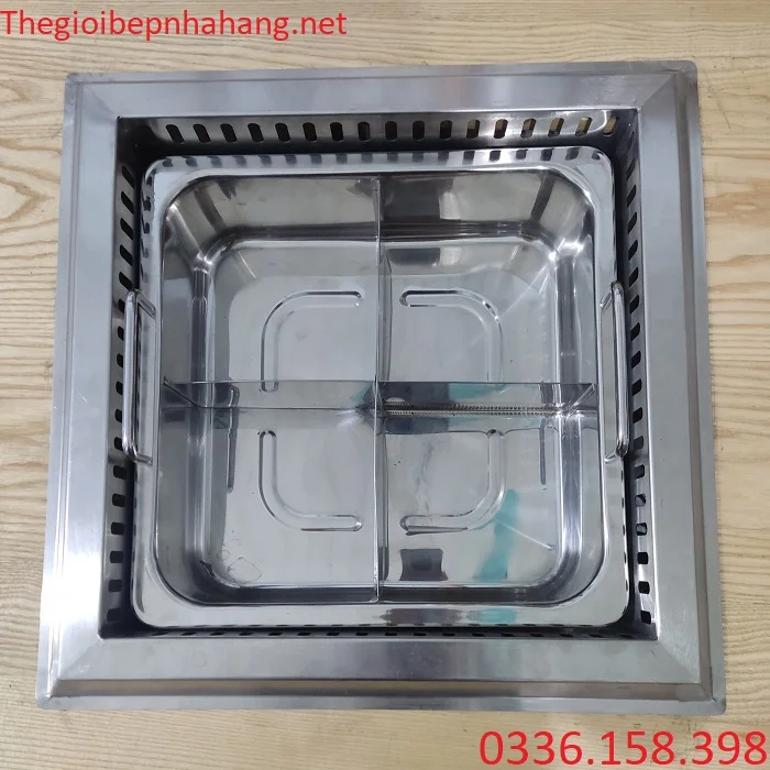 Bộ bếp lẩu inox 4 ngăn mặt vát