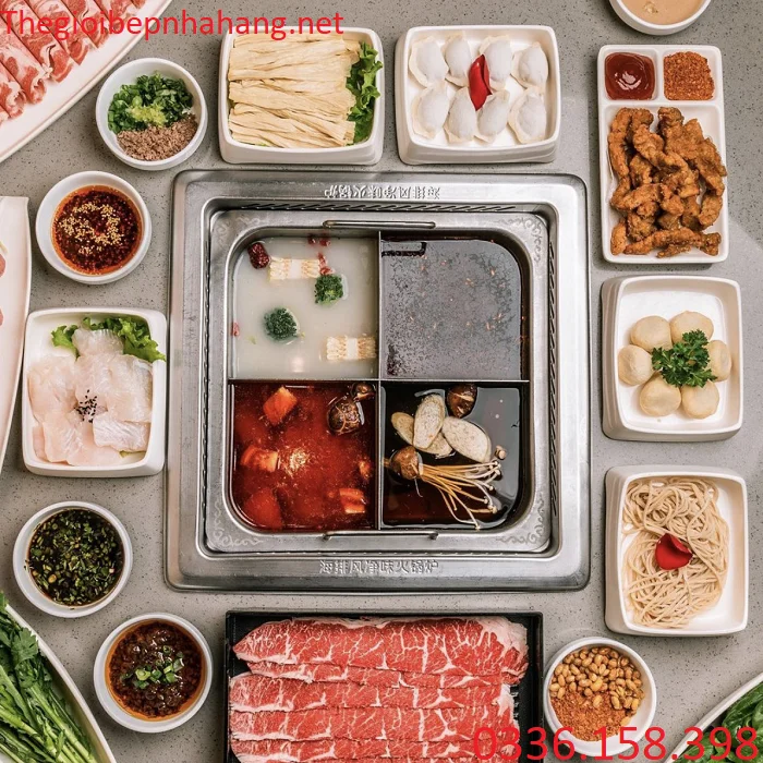 Nồi lẩu bằng inox 4 ngăn vuông đáy
