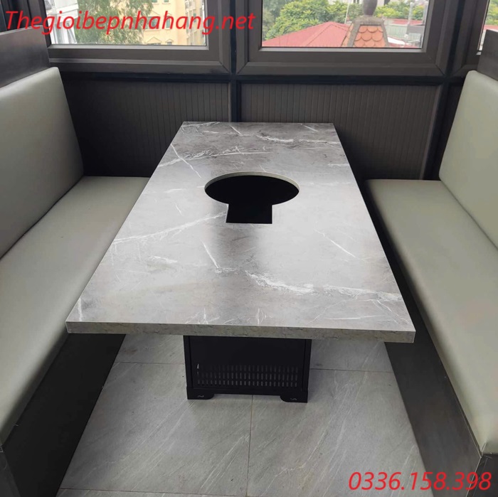 Bàn lẩu nướng mặt gỗ vân đá