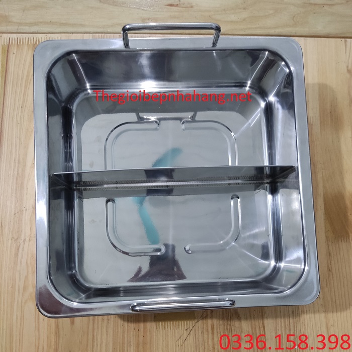 Nồi inox ăn lẩu 2 ngăn vuông nhà hàng