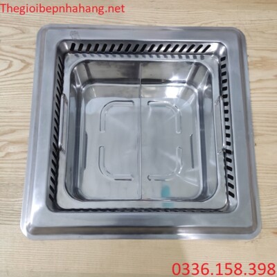 Bộ bếp ăn lẩu 2 ngăn vuông đặt âm bàn