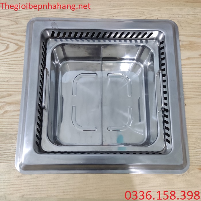 Bộ bếp ăn lẩu 2 ngăn vuông đặt âm bàn