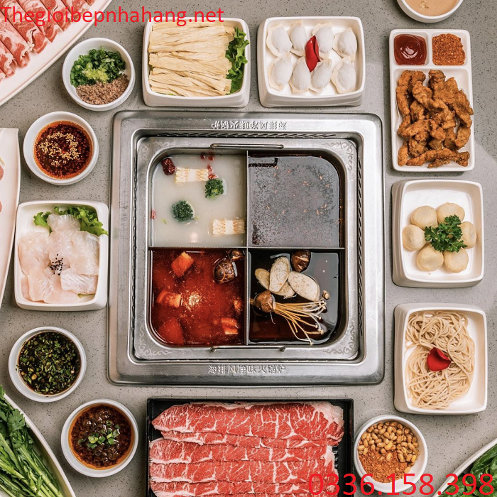 Cung cấp nồi lẩu 4 ngăn vuông bằng inox